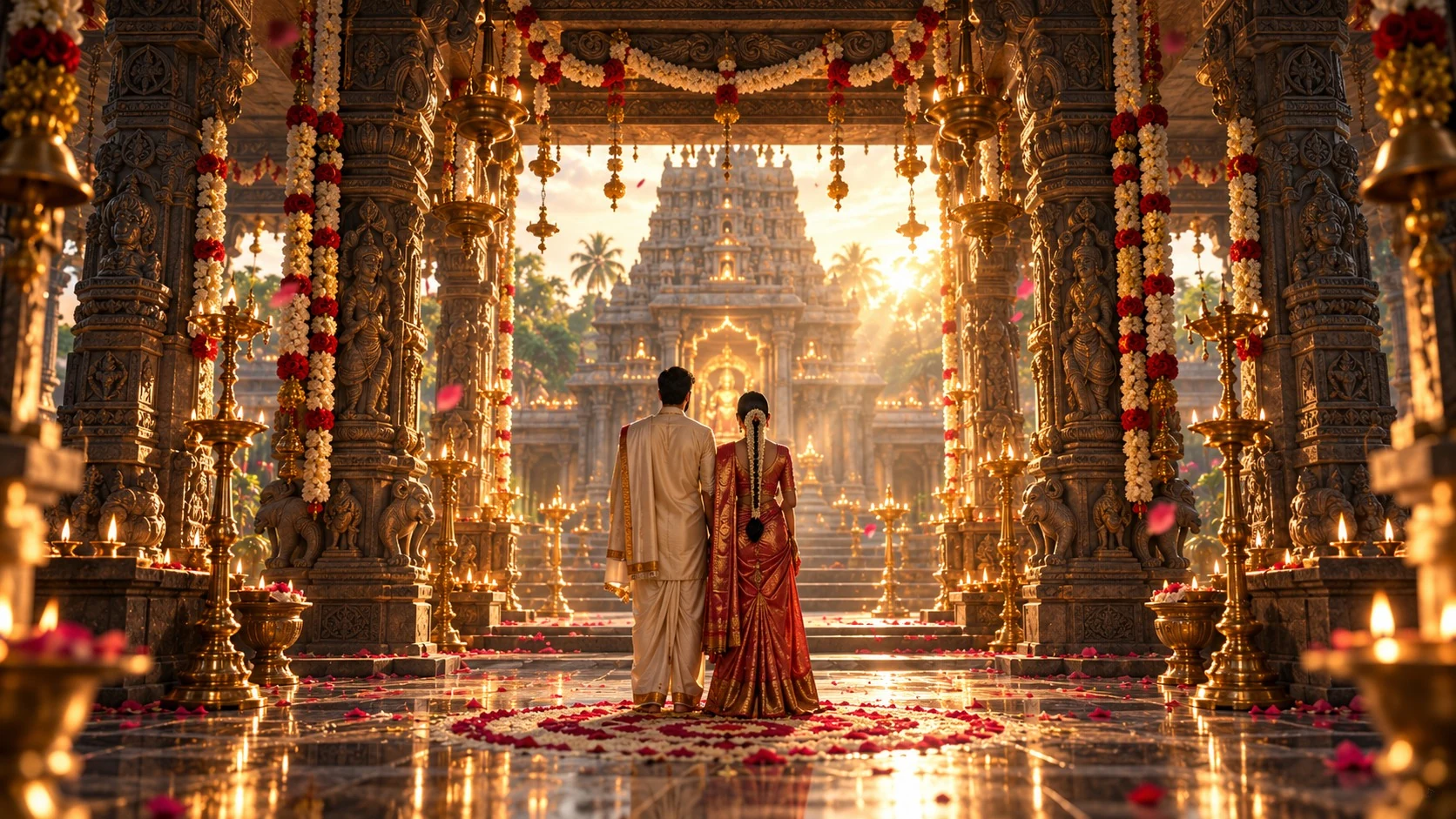 Temple Dawn couple and temple atmosphere